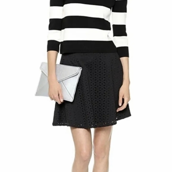 Club Monaco Black Floral Lazer Cut Danny Skater Skirt - Picture 2 of 7